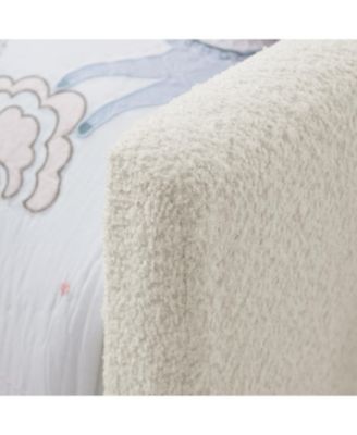  Twin Beige Boucle Platform Bed with Rabbit Ear Headboard