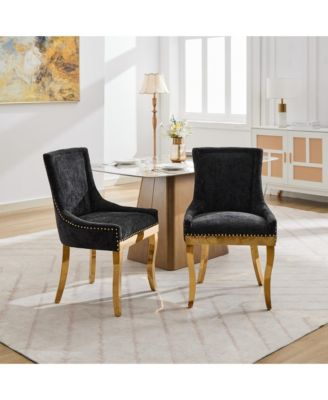 Chenille Dining Chairs, Gold Legs, Rivet Trim