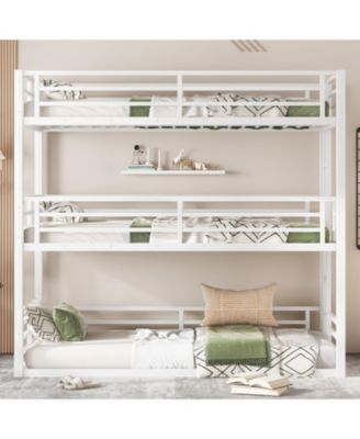  Triple Twin XL Metal Bunk Bed with Guardrails
