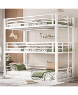  Triple Twin XL Metal Bunk Bed with Guardrails