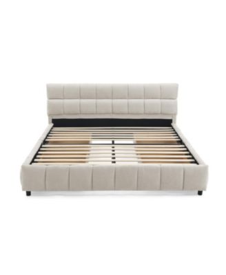 Queen Upholstered Bed Frame with Headboard & Storage Drawer - Beige