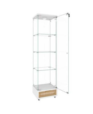 Streamdale Modern Glass Display Cabinet w/ Drawer & LED Lights