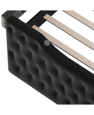 Twin Tufted Velvet Daybed with Trundle, USB Ports, Black