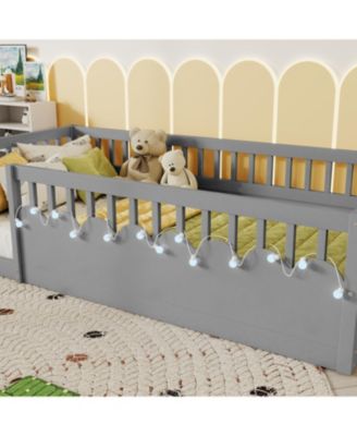 Montessori Floor Bed with Rails, Shelf & Light