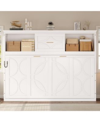 Twin Size Murphy Bed with Charging Station and a Drawer, White