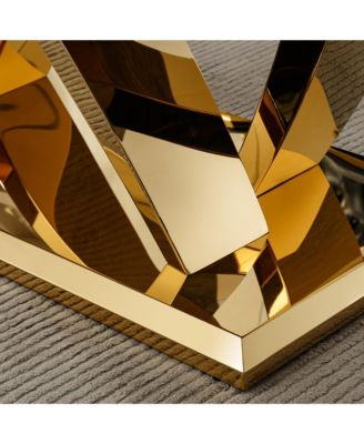 70" Faux Marble Dining Table, Mirrored Base (Gold/Gray