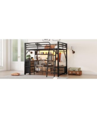 Loft Bed with Desk, Light, Storage, Wardrobe & Drawers