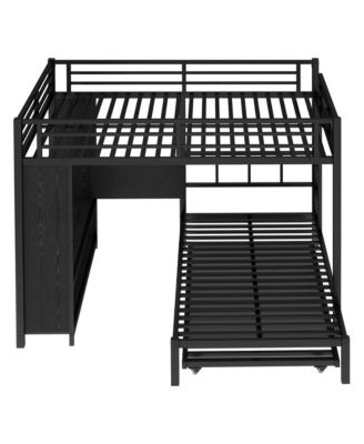 Queen/Twin Bunk Bed with Wardrobe, Trundle, Desk, Ladders