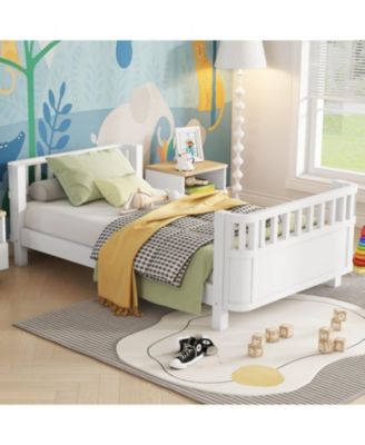 Twin Wood Platform Bed with Rails - White