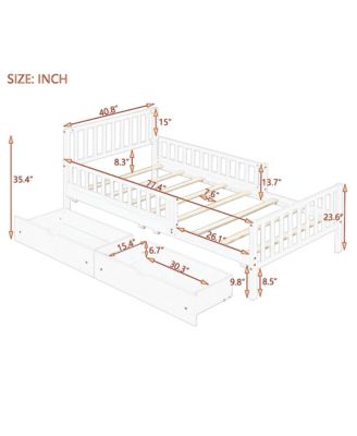 Twin Wood Platform Bed with Guardrails & Storage - Walnut