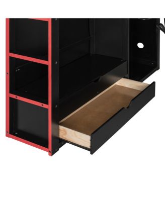 Wood Loft Bed with Desk, Wardrobe, Storage & RGB Light