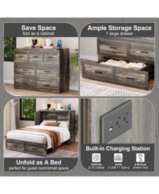 Murphy Bed Cabinet Full Size with Charging Station