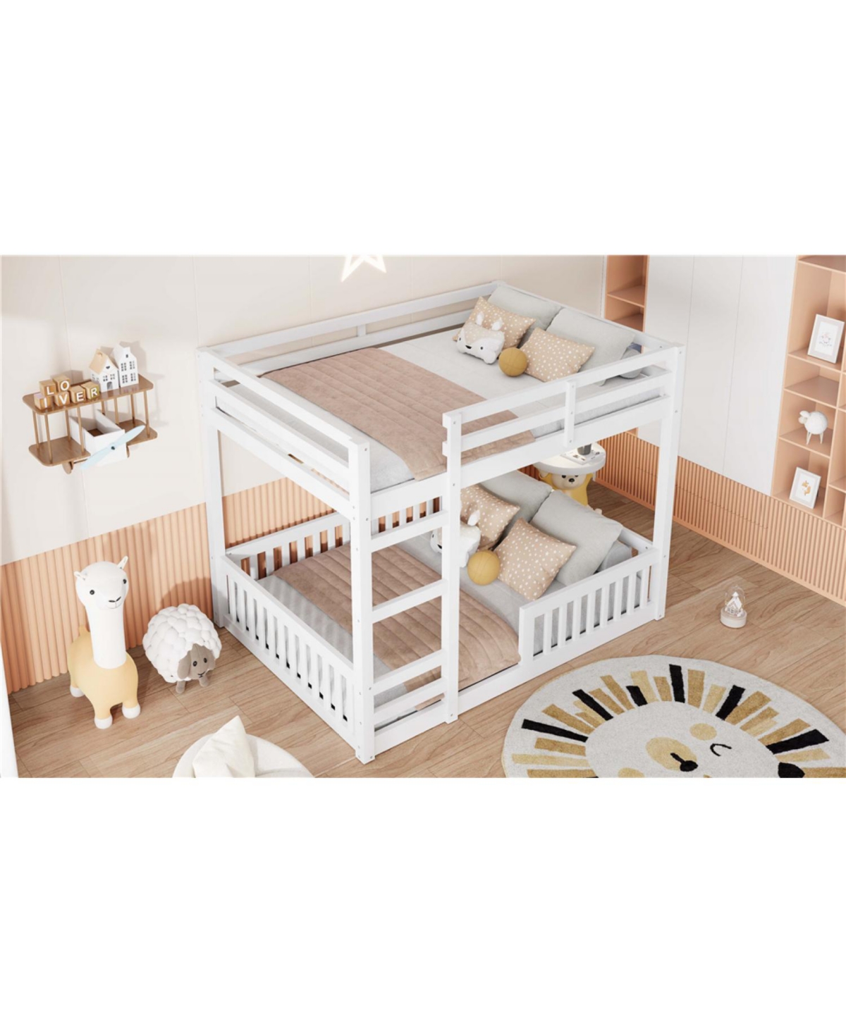 Streamdale Furniture Full over Full Wood Bunk Bed with Ladder and Guardrails, White