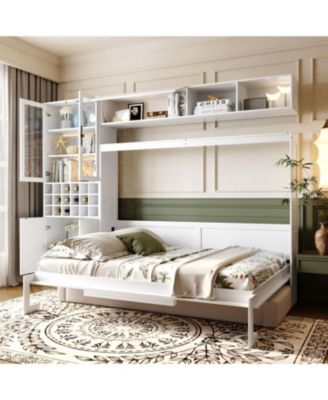 Full Size Murphy Bed Wall Bed with Sofa, Shelves USB & Light