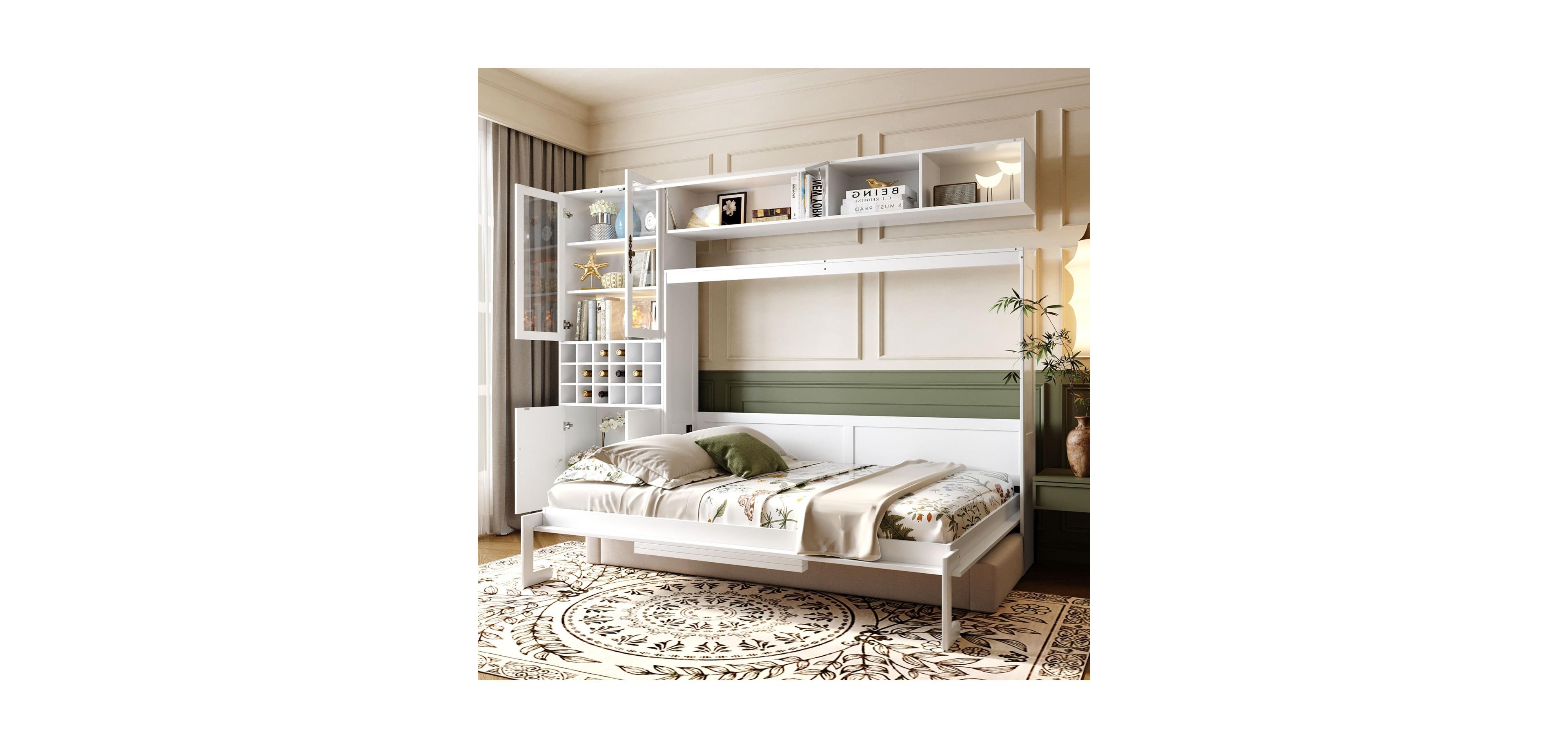 Streamdale Furniture Full Size Murphy Bed Wall Bed with Sofa, Shelves Usb & Light