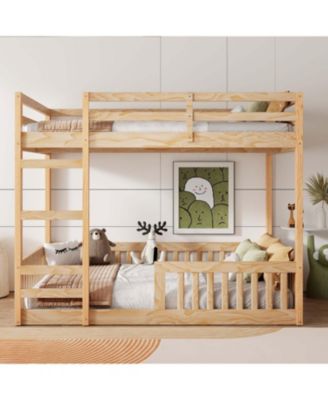Full over Full Wood Bunk Bed with Ladder and Guardrails, Natural