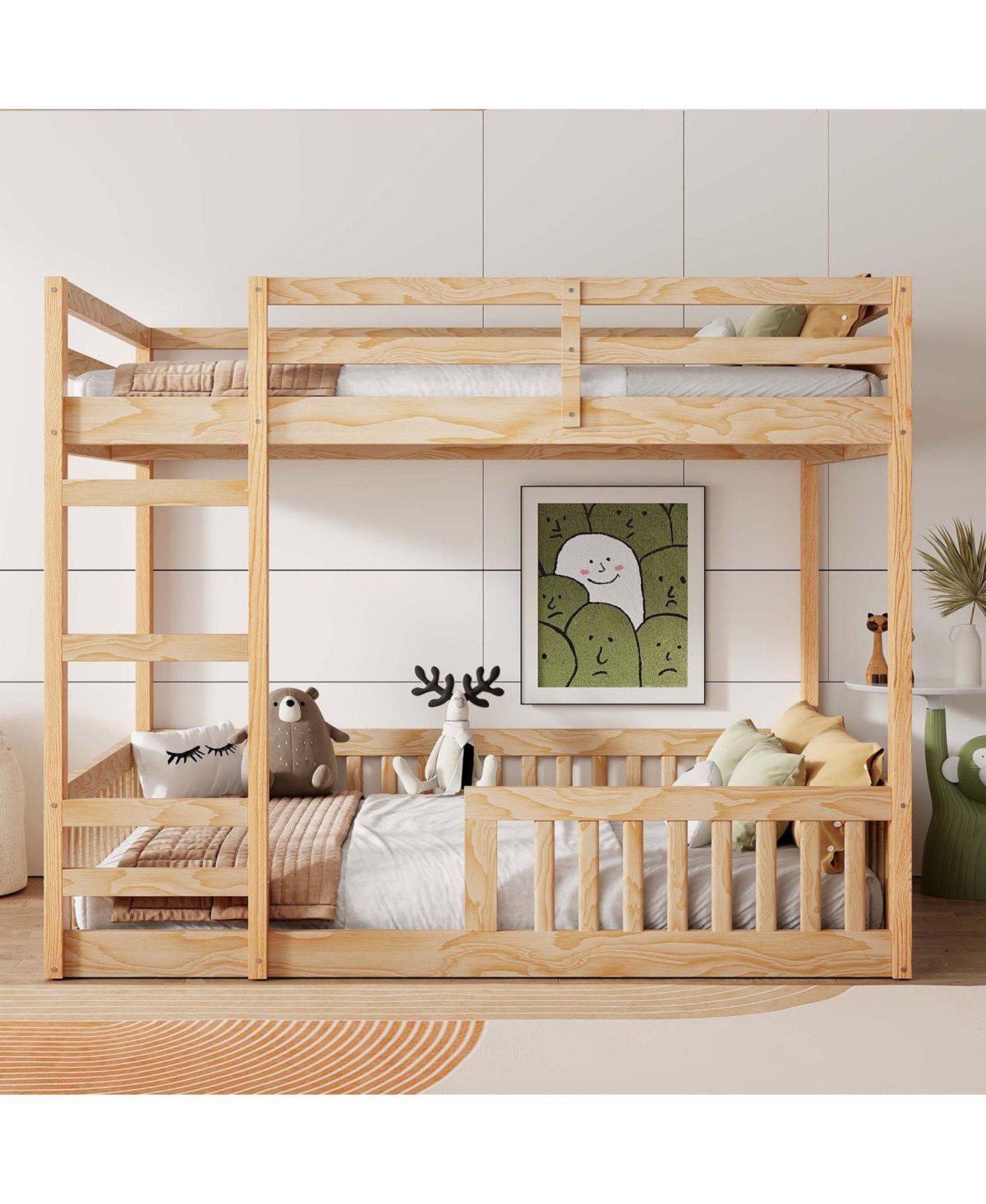 Streamdale Furniture Full over Full Wood Bunk Bed with Ladder and Guardrails, Natural