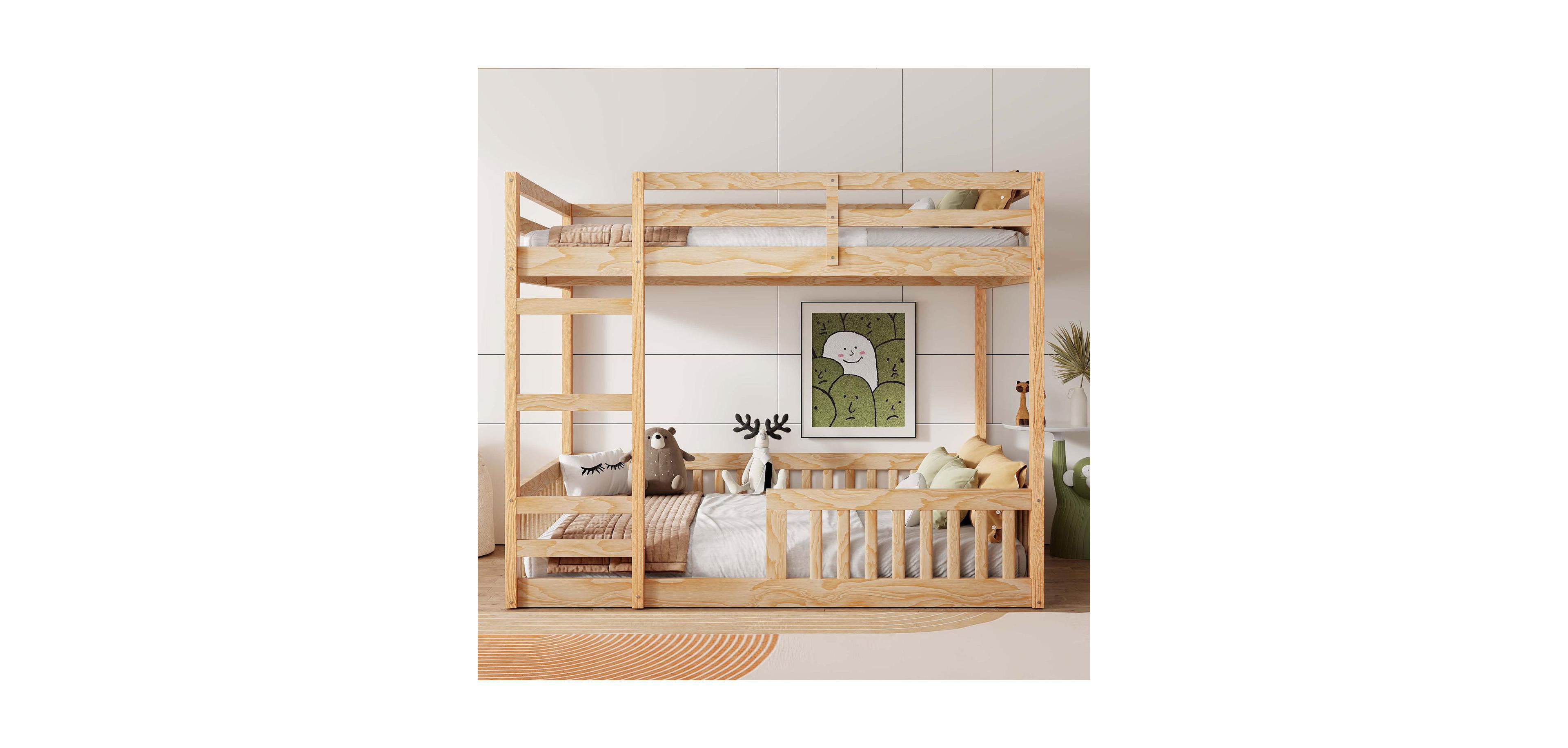 Streamdale Furniture Full over Full Wood Bunk Bed with Ladder and Guardrails, Natural