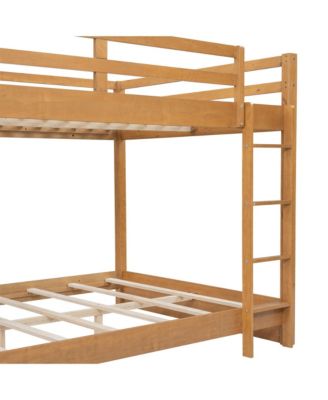 Wood Queen Size Bunk Bed with Ladder, Wood Color