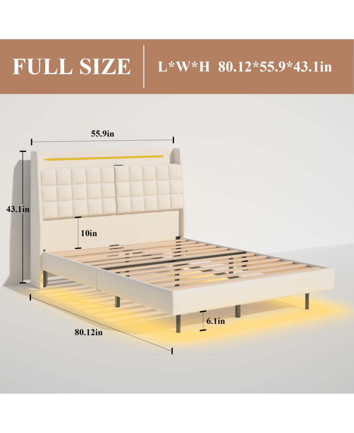 Streamdale Furniture Led Light Bed Frame Queen