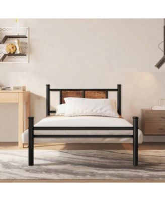 Twin Bed Frame with Wood Headboard, Metal Slats, Easy Assembly