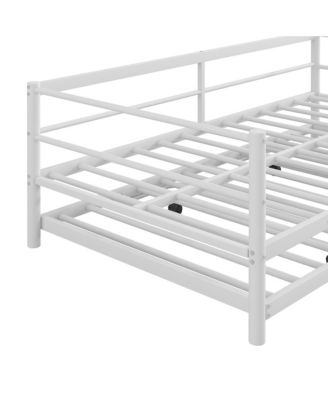 Twin Size Metal Daybed with LED and Adjustable Trundle, Pop Up Trundle