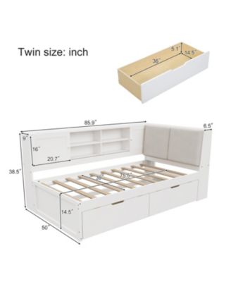 Wooden Twin L-Shaped Daybed with Storage, Bookcase & USB, White