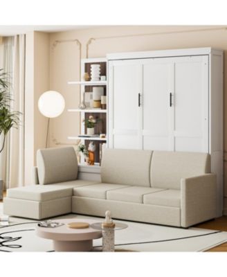 Streamdale Queen Size Murphy Bed Wall Bed with Sofa and Shelves