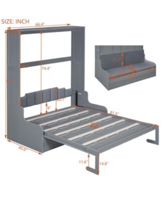 Queen Size Murphy Bed Wall Bed with Cushion,Gray