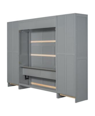  Queen Murphy Bed with Closet, Drawers & Shelves - Gray