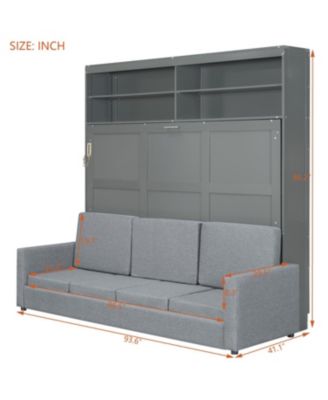 Queen Size Murphy Bed Wall Bed with Sofa,Gray
