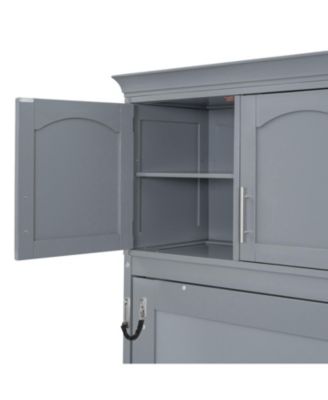 Queen Size Murphy Bed Wall Bed with Top Cabinets,Gray