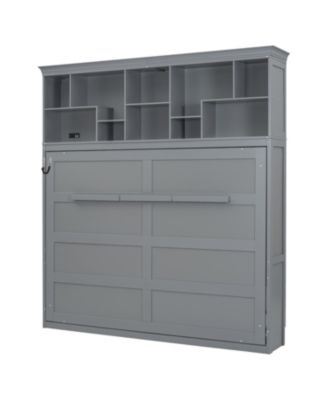 Queen Size Murphy Bed Wall Bed with Top Shelves & USB,Gray