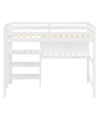 Twin Loft Bed with Shelves, Desk & Board - Gray