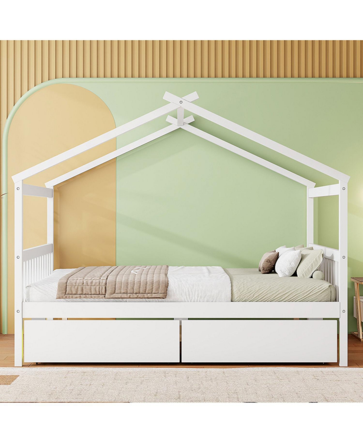 Streamdale Furniture Full Size Wooden House Bed with Drawers, White