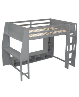 Streamdale Wood Gaming Loft Bed w/ Desk, Shelves, LED, Rack, Black