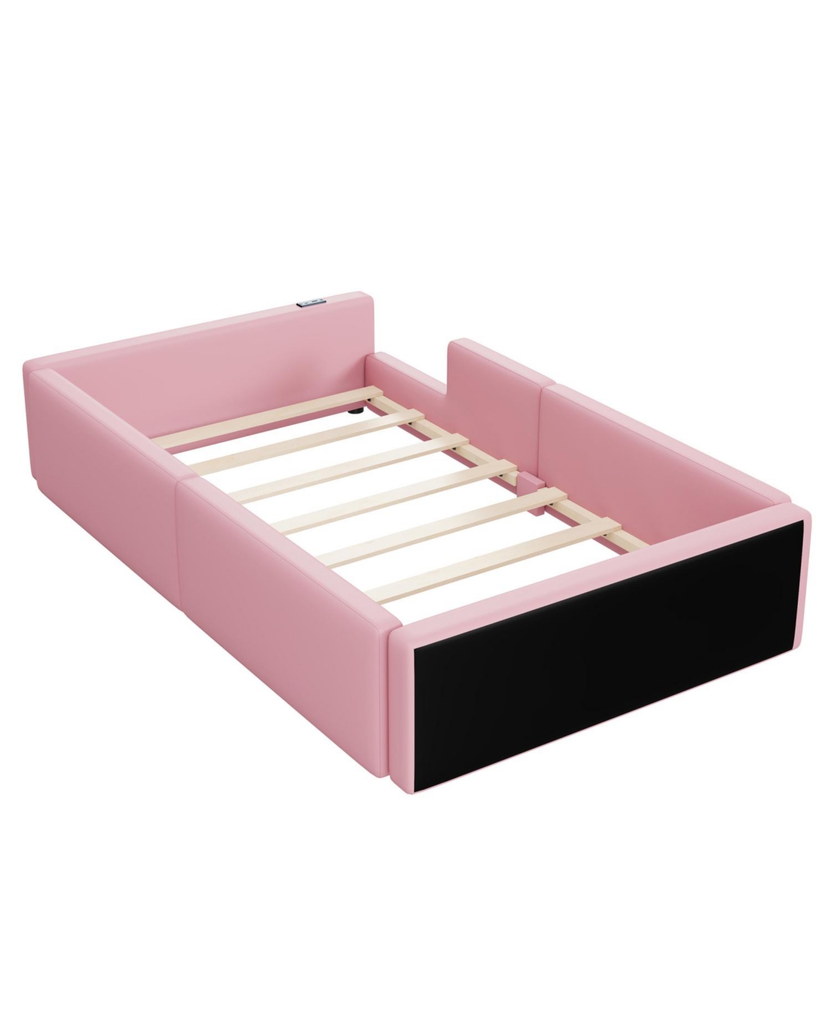 Streamdale Furniture Twin Size Upholstered Platform Bed with Guardrail and Charging Station