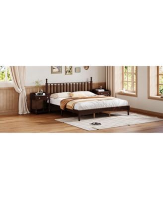 Streamdale King Wood Platform Bed, Gourd Headboard, Retro Style 