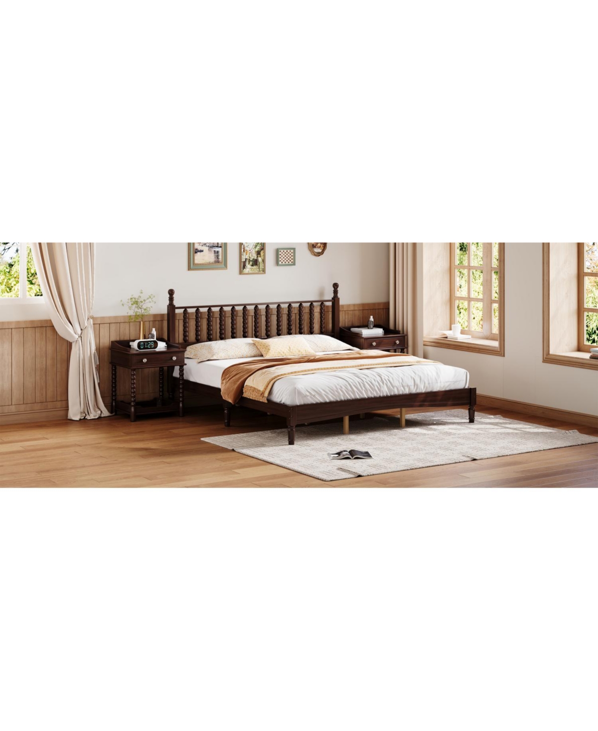 Streamdale Furniture Streamdale King Wood Platform Bed, Gourd Headboard, Retro Style