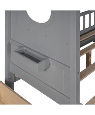 Wooden Full Size House Bed with Drawers & Shelf