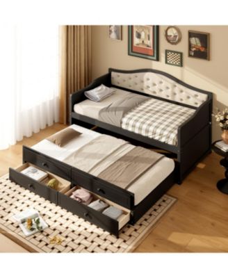 Streamdale Twin Daybed with Trundle & Storage, Upholstered Backrest