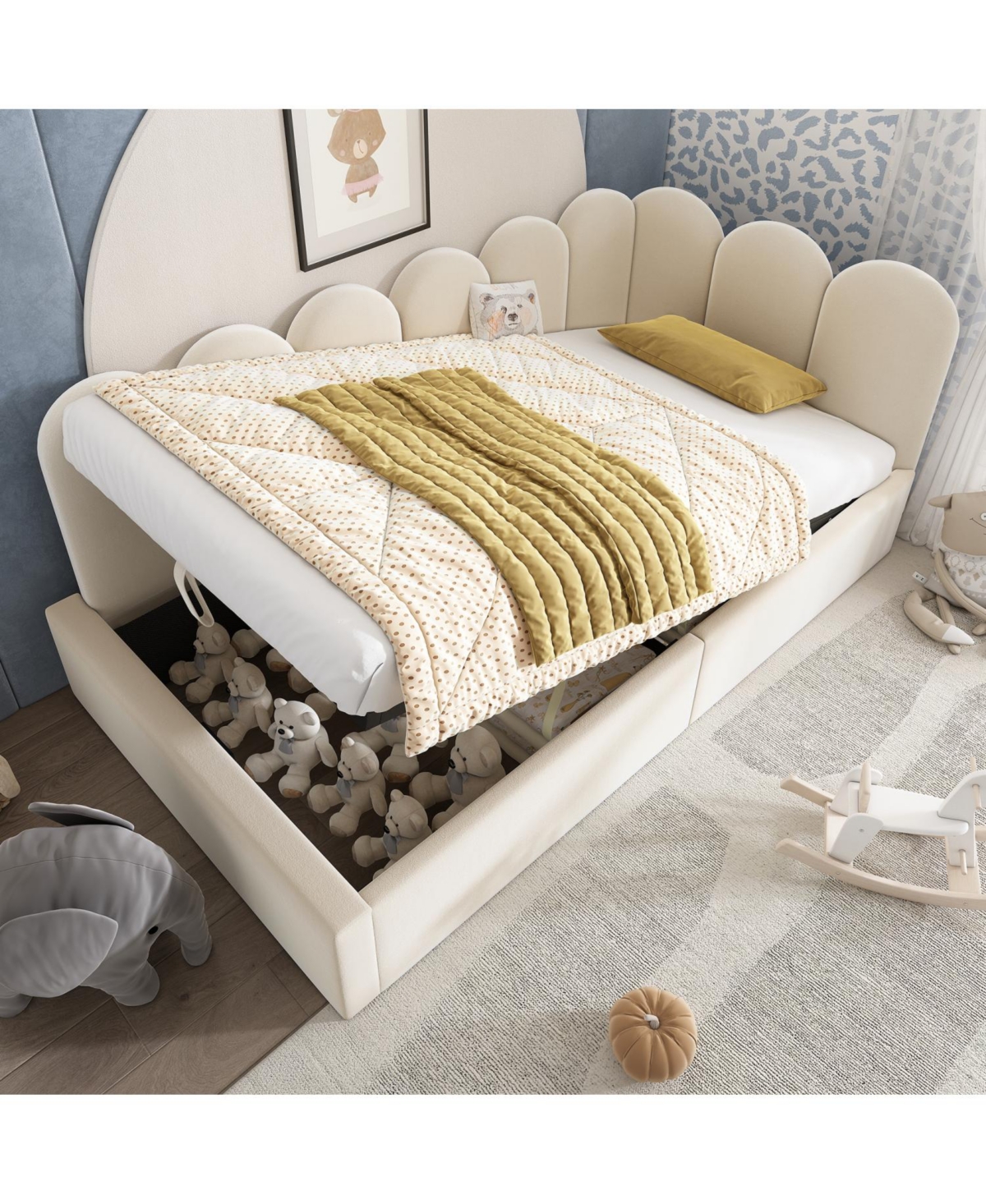 Streamdale Furniture Upholstered Daybed with Storage Ottoman, Twin Size, Velvet