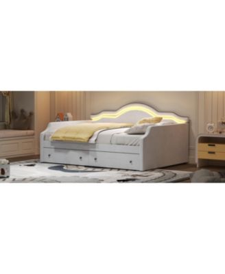 Full Size Upholstered Daybed with LED and 2 Drawers