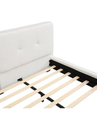King Beige Boucle Bed Frame with Curved Tufted Headboard