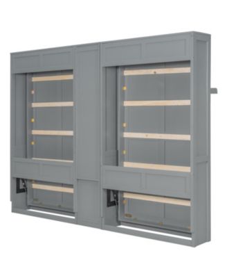 Dual Twin size Wall Murphy Beds with Cabinets and Shelves