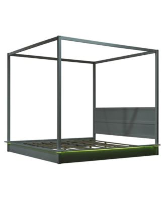  King Size White Wood LED Canopy Platform Bed
