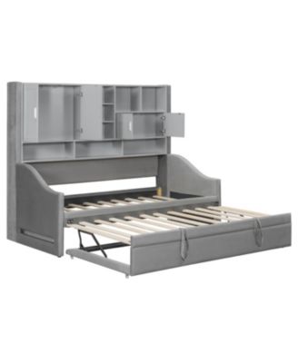 Twin Upholstered Daybed with LED, Storage & Trundle