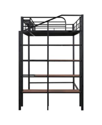 Twin Metal Loft Bed with Grid Shelf & Ladder.