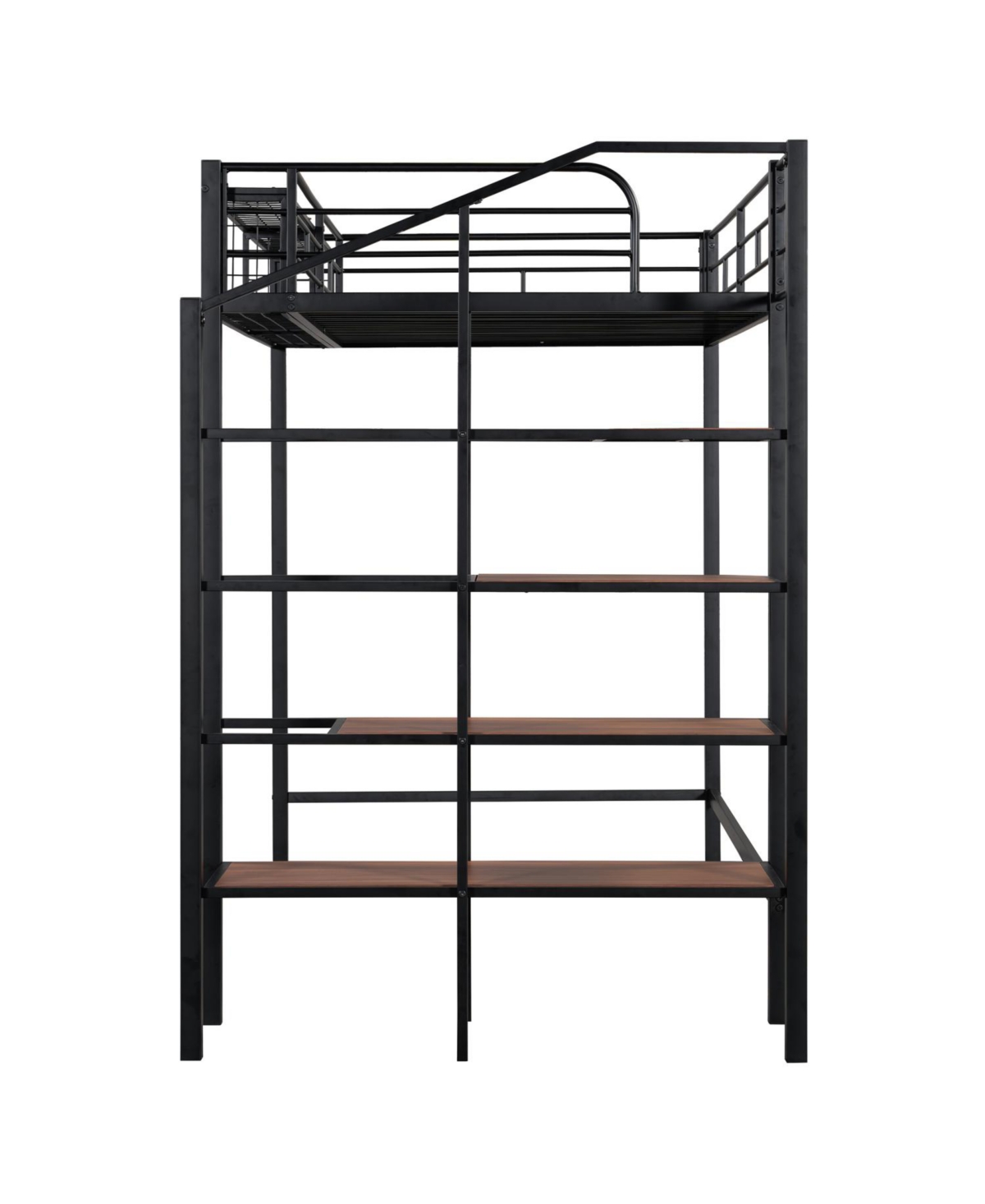 Streamdale Furniture Twin Metal Loft Bed with Grid Shelf & Ladder.