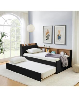  Twin Velvet Daybed with Storage, Trundle & LED, Black